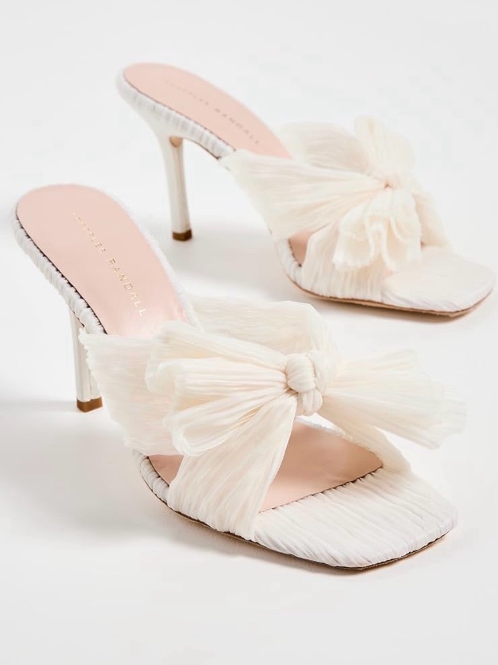 Loeffler Randall Claudia Pleated Skinny Heel Mules Pearl